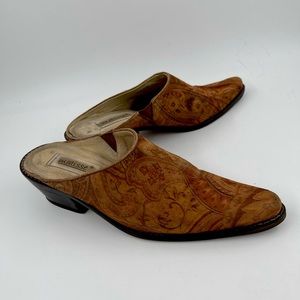 Matisse Brown Printed Suede Pointed Toe Mules 7.5